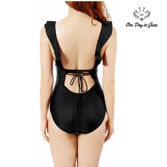 Soyml Ruffle Tummy Control Criss Cross Tie Back One Piece Size S - Picture 2 of 4